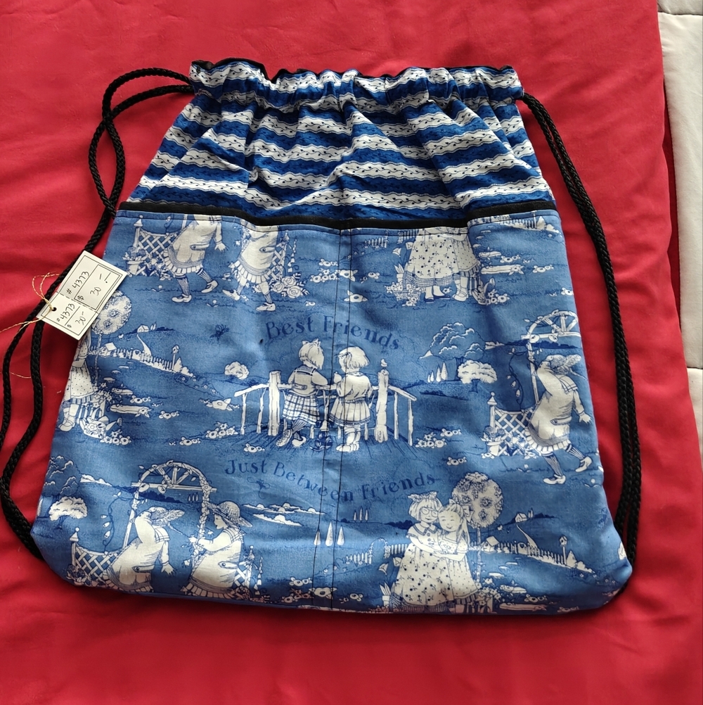 Source Unknown Blue and White Drawstring Backpack